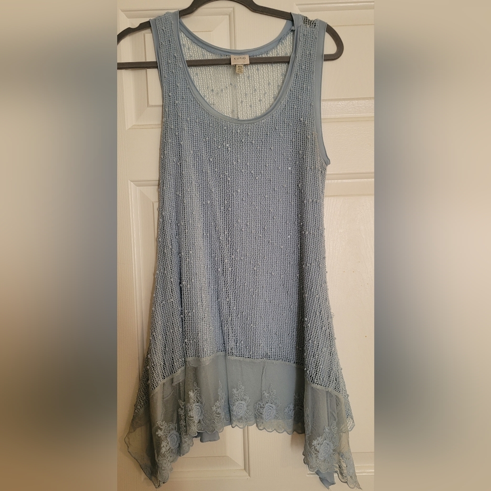Textured Blue Sleeveless Top